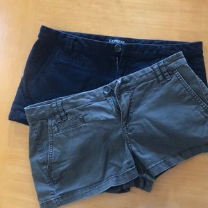 Pair of 2 Express short shorts- olive and black